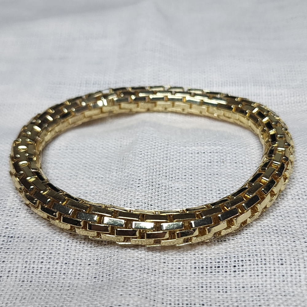 Vintage Mesh Bracelet Golt Tone Chain Stretchy Brutalist Modernist